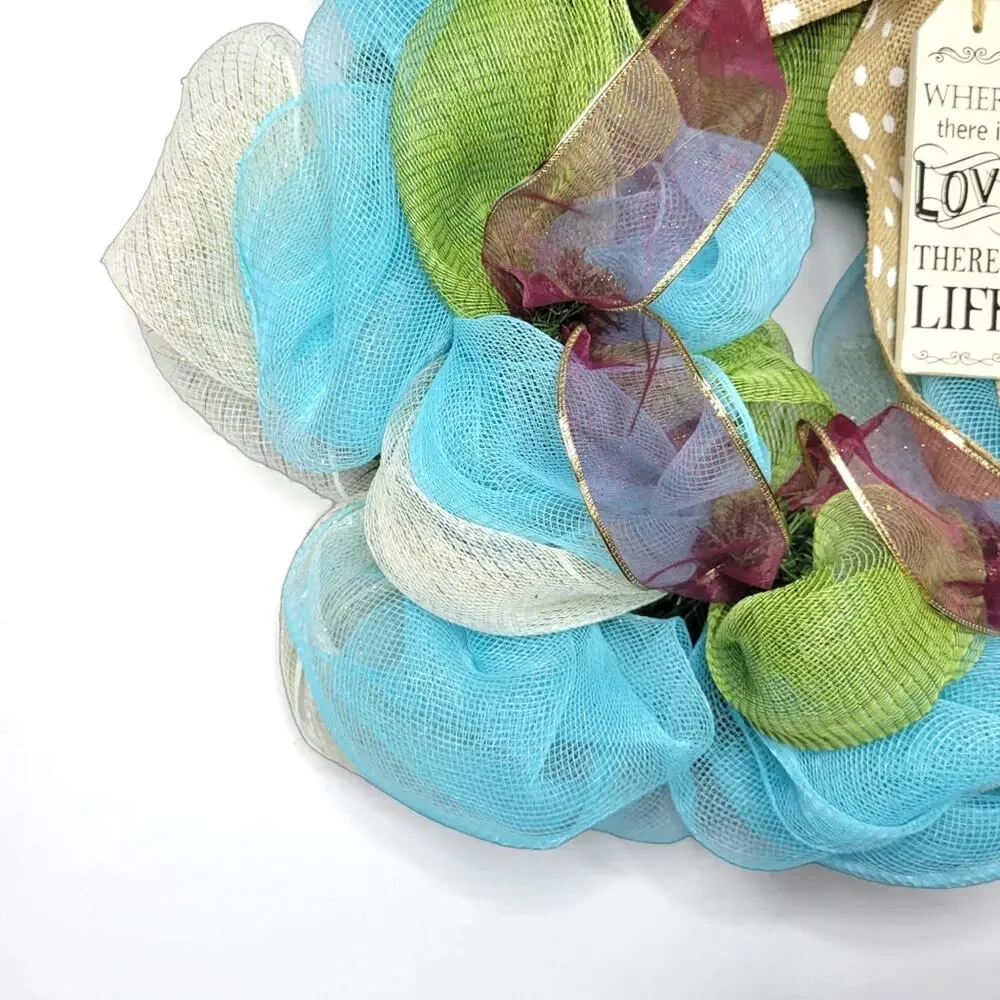 Holiday Mesh Wreath with Bowtie - Multiseason Easter Spring Christmas